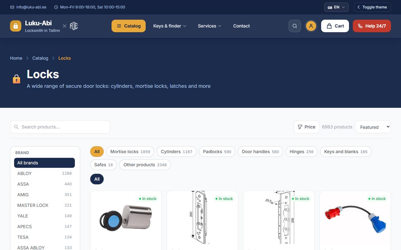 Catalogue with filters
